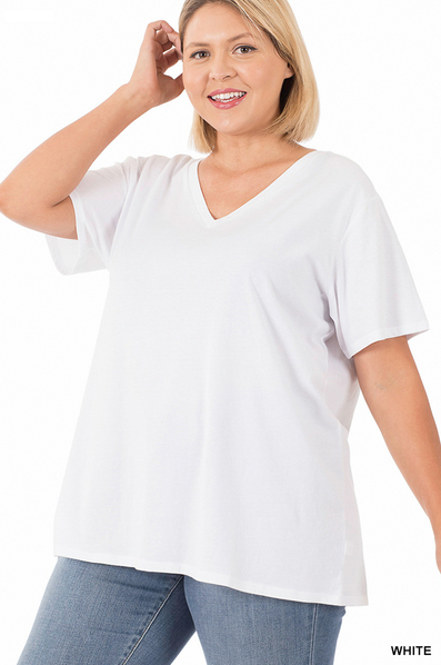 Curvy Cupcake Boyfriend V-Neck Top (WHITE)