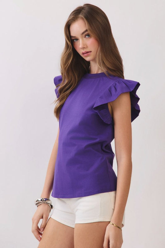 Poplin Ruffle Sleeve Top - Purple - Delta Swanky Girl