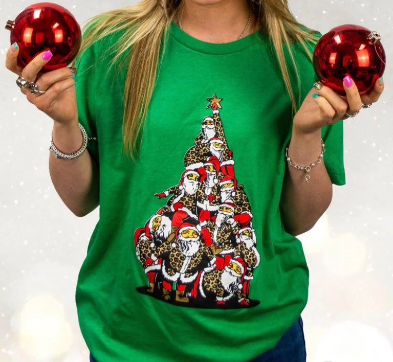 Leopard Santa Tree Tee