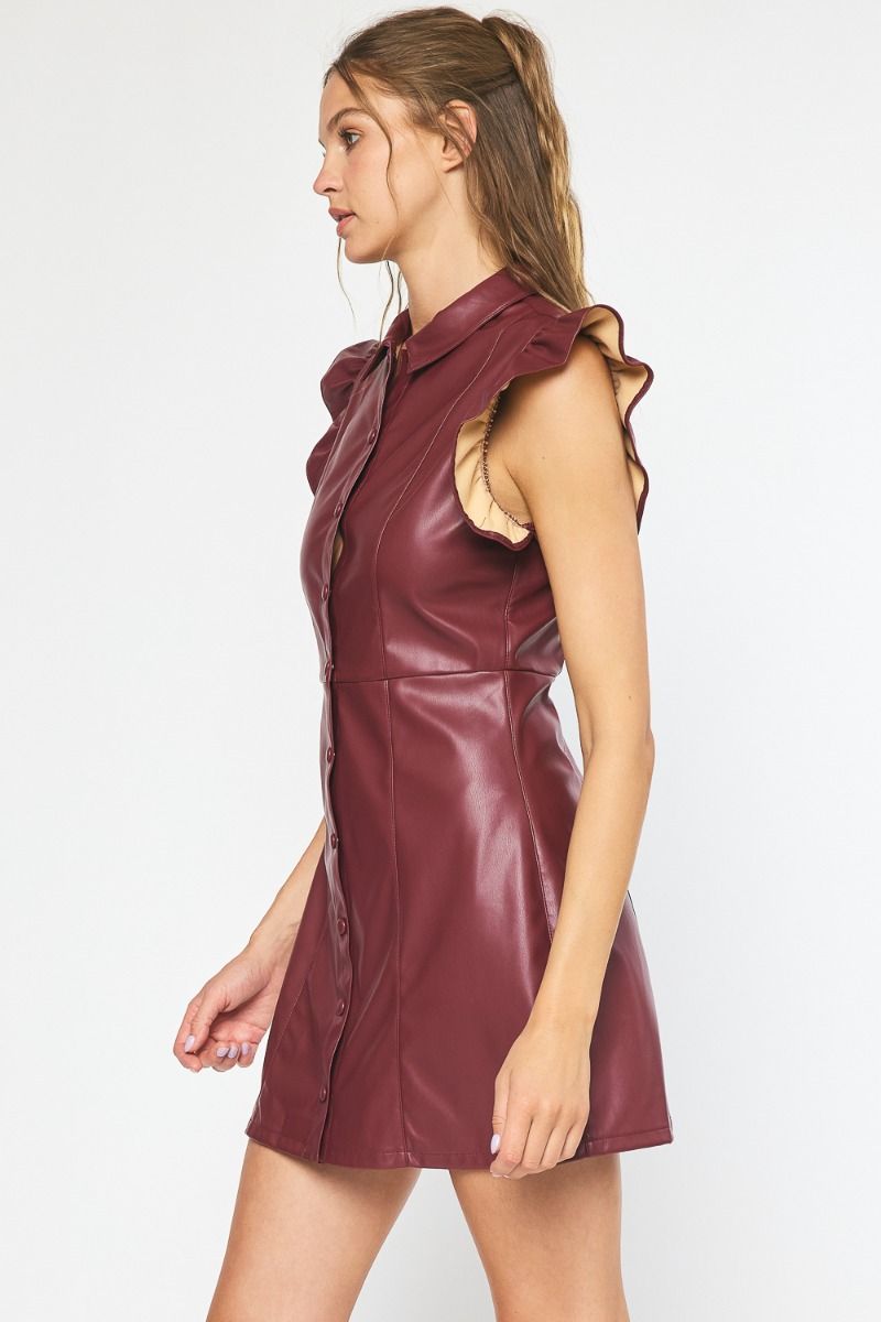 Sassy Fras Chic Leather Dress - Burgundy