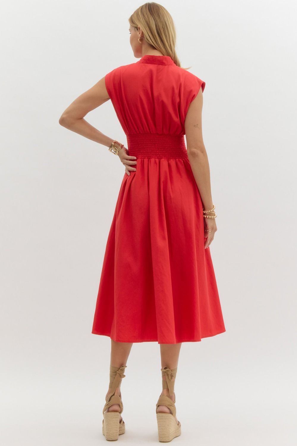 Evette Zip Front Midi Dress (Red)