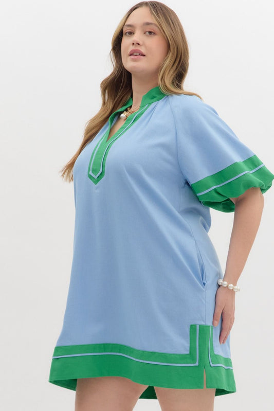 Curvy Sunday Chic Mini Dress (Blue)