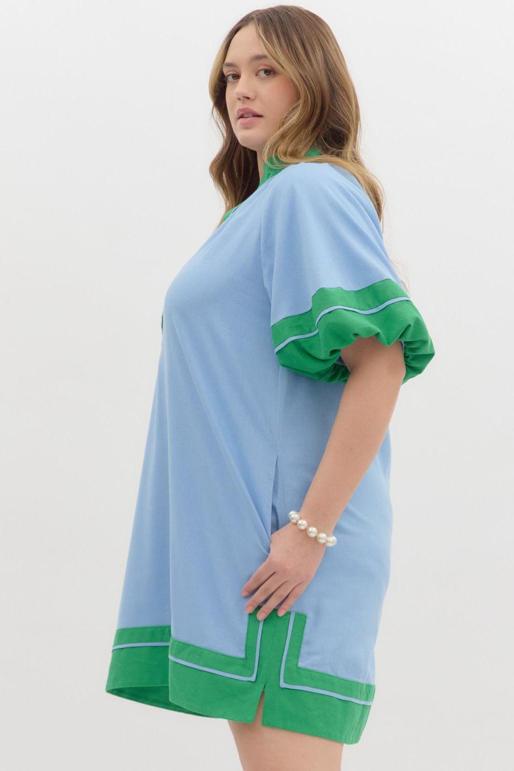 Curvy Sunday Chic Mini Dress (Blue)