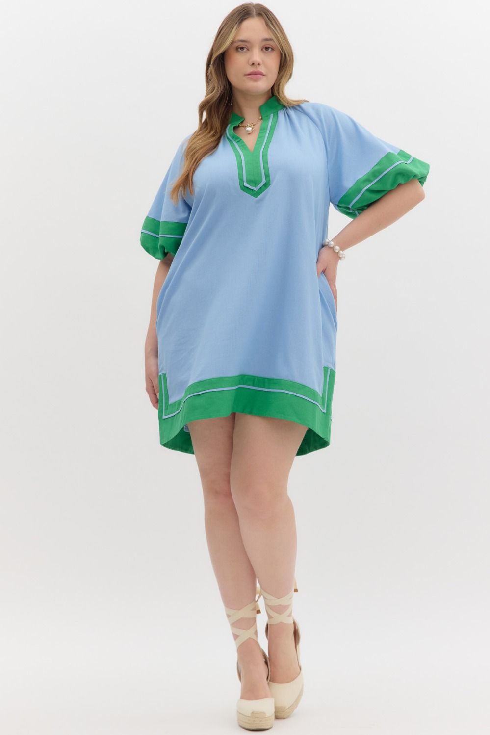Curvy Sunday Chic Mini Dress (Blue)