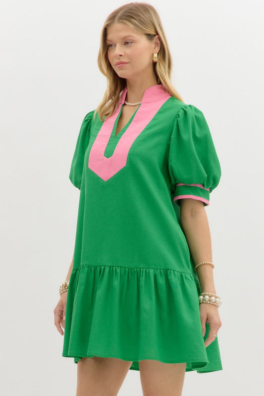 Summer Fun Ruffle Hem Mini Dress - Green