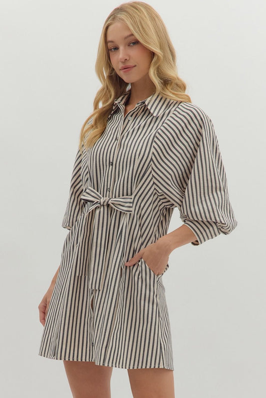 Sienna Striped Mini Dress - Black