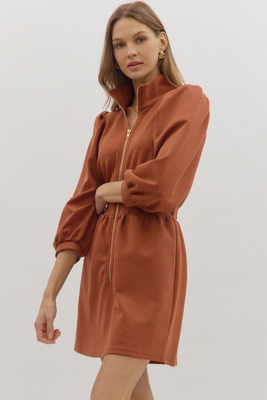 Ember Pine Zip Up Dress - Rust