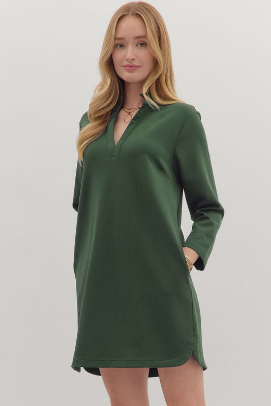 Jude High Neck Shift Dress - Green