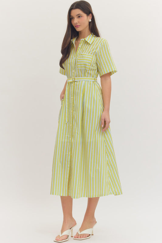 Sunshine Days Stripe Belted Midi Dress