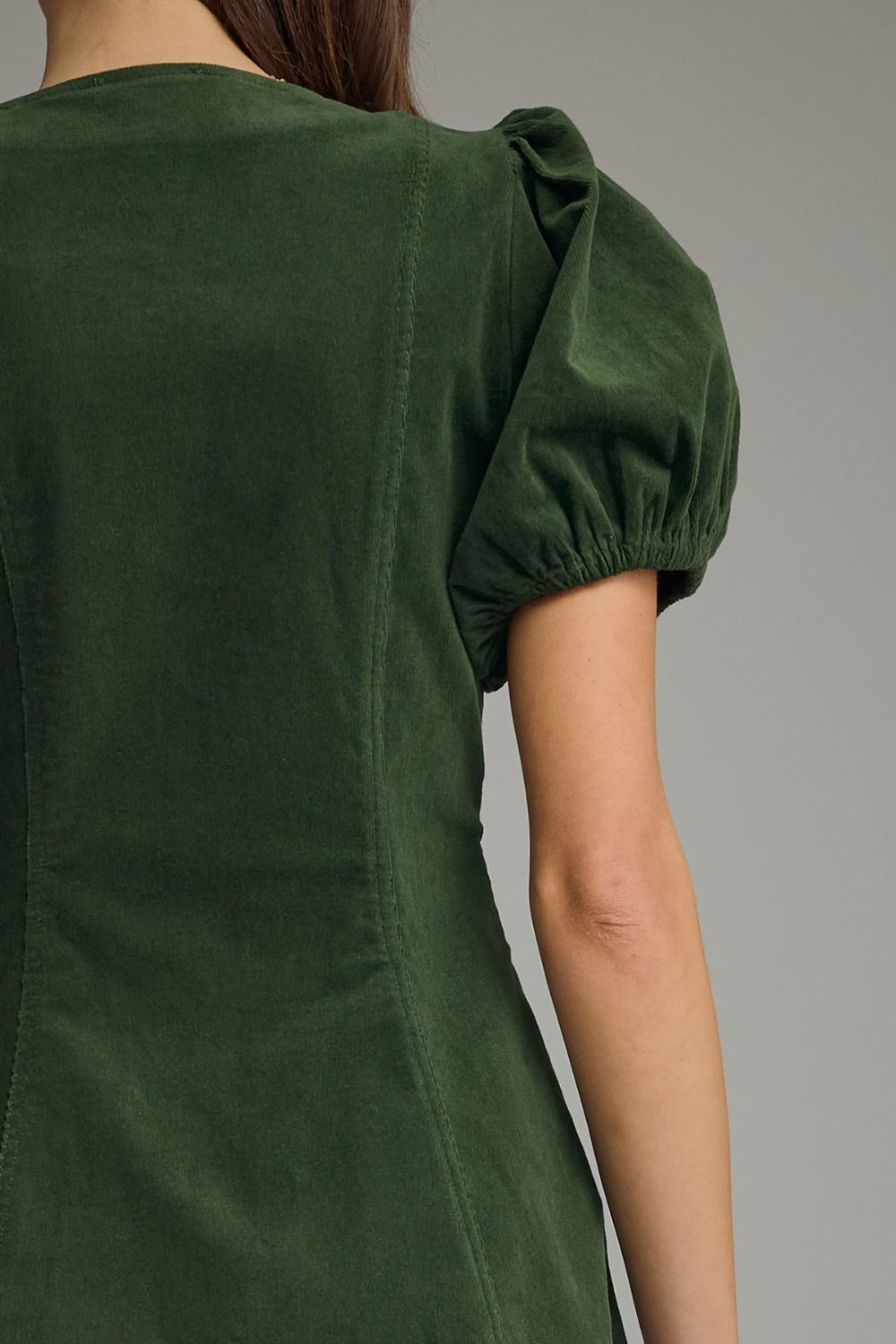 The Evergreen Belle Dress | Puff Sleeve Zip Front A-Line Dress