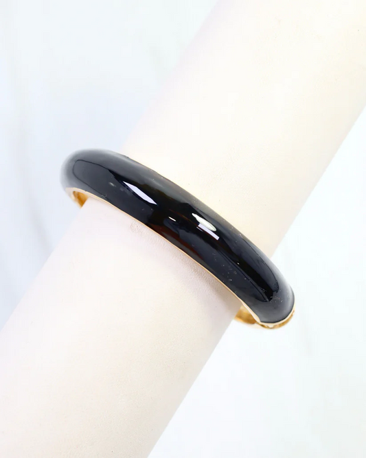 Bloom Enamel Hinged Bangle Bracelet - Black