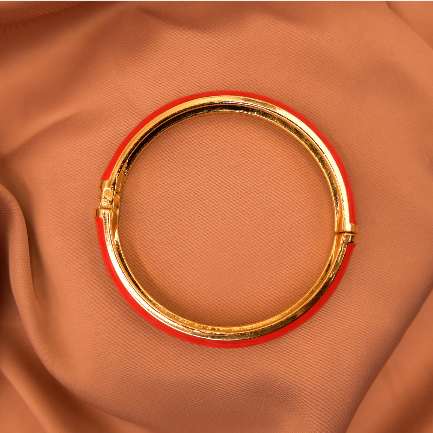 Bloom Enamel Hinged Bangle Bracelet - Red