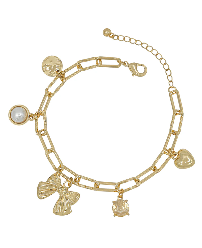 Coquette Bow Link Charm Bracelet - Gold