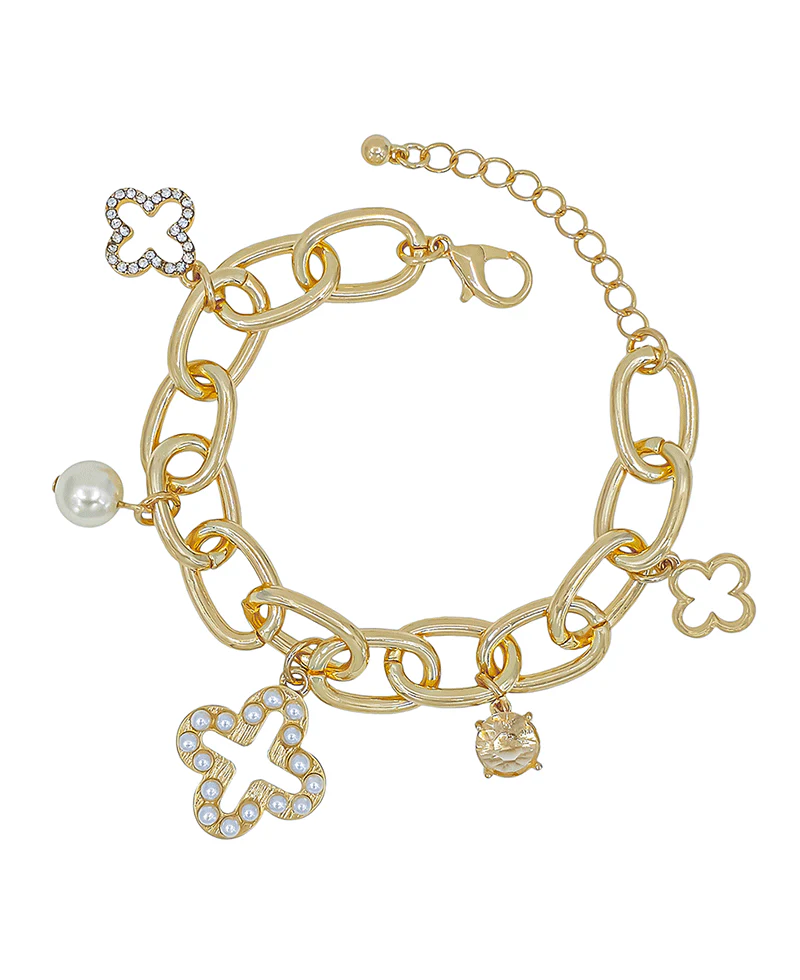 Chunky Clover Charm Bracelet - Gold