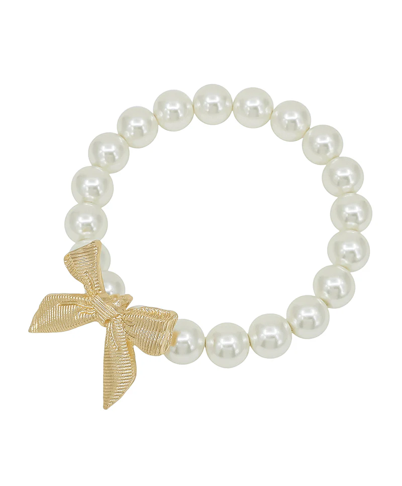 Textured Bow Pearl Bracelet - Delta Swanky Girl