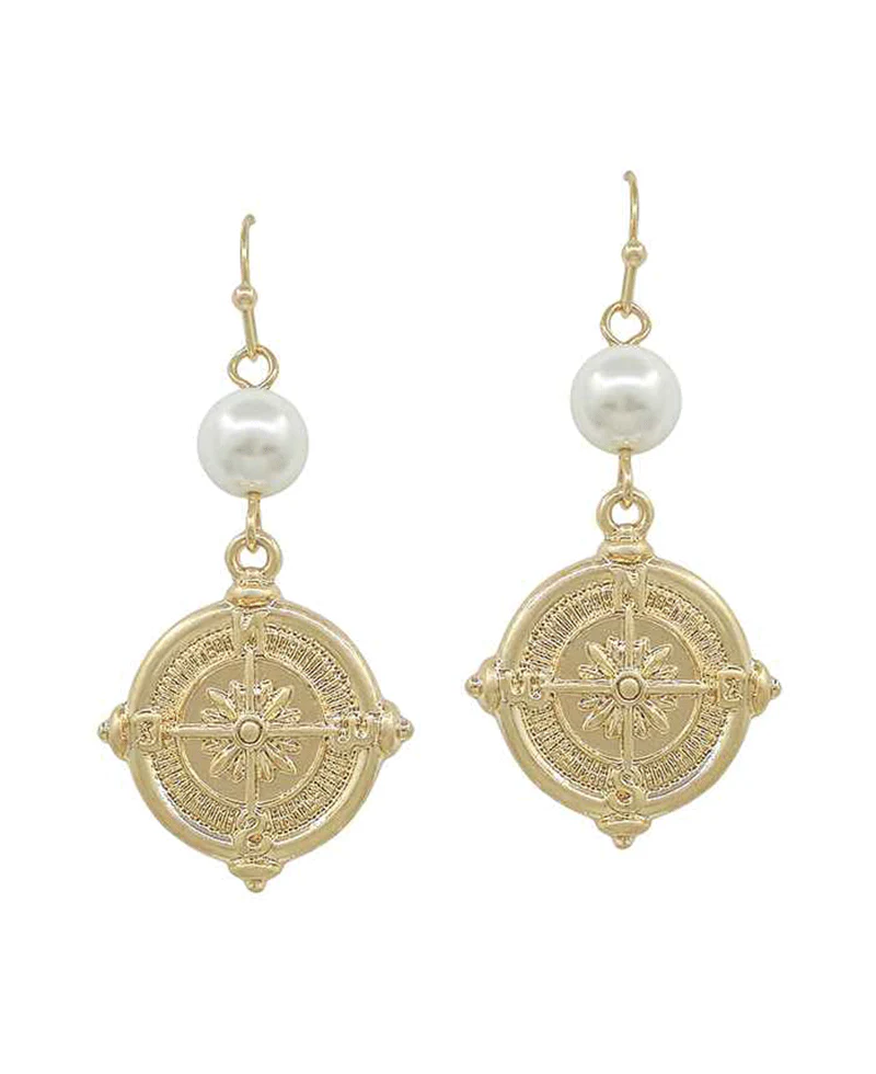 Pearl Adorned Coin Drop Earring - Gold