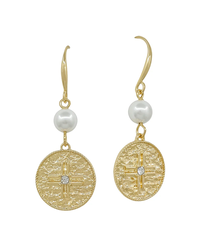 Benedict Pearl Adorned Cross Coin Earring