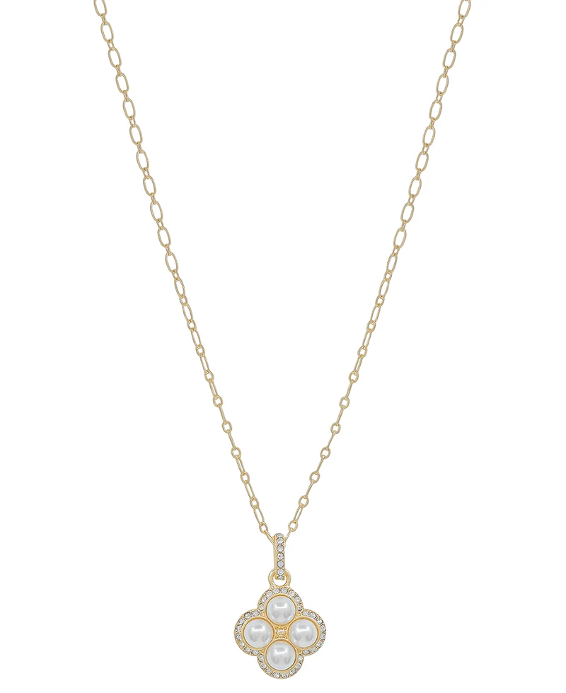 Pearl Adorned Clover Pendant Necklace - Gold
