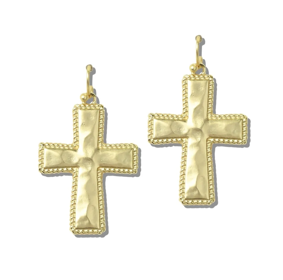 Faithfully Yours Hammered Cross Drop Earring