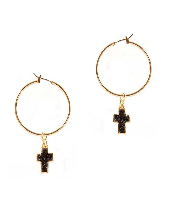 Druzy Cross Drop Earring