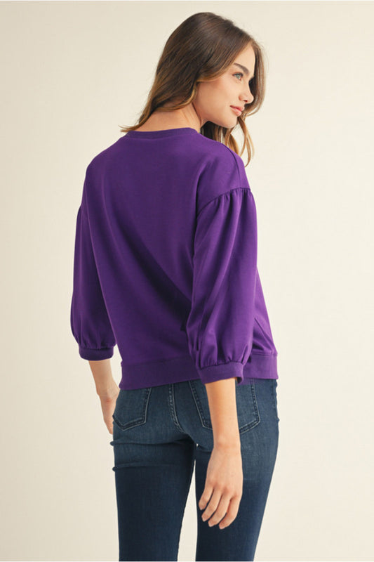 Avery Puff Sleeve Scuba Top - Purple