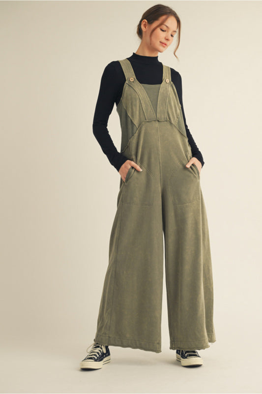 Hadlee Mineral Washed Utility Jumpsuit - Olive