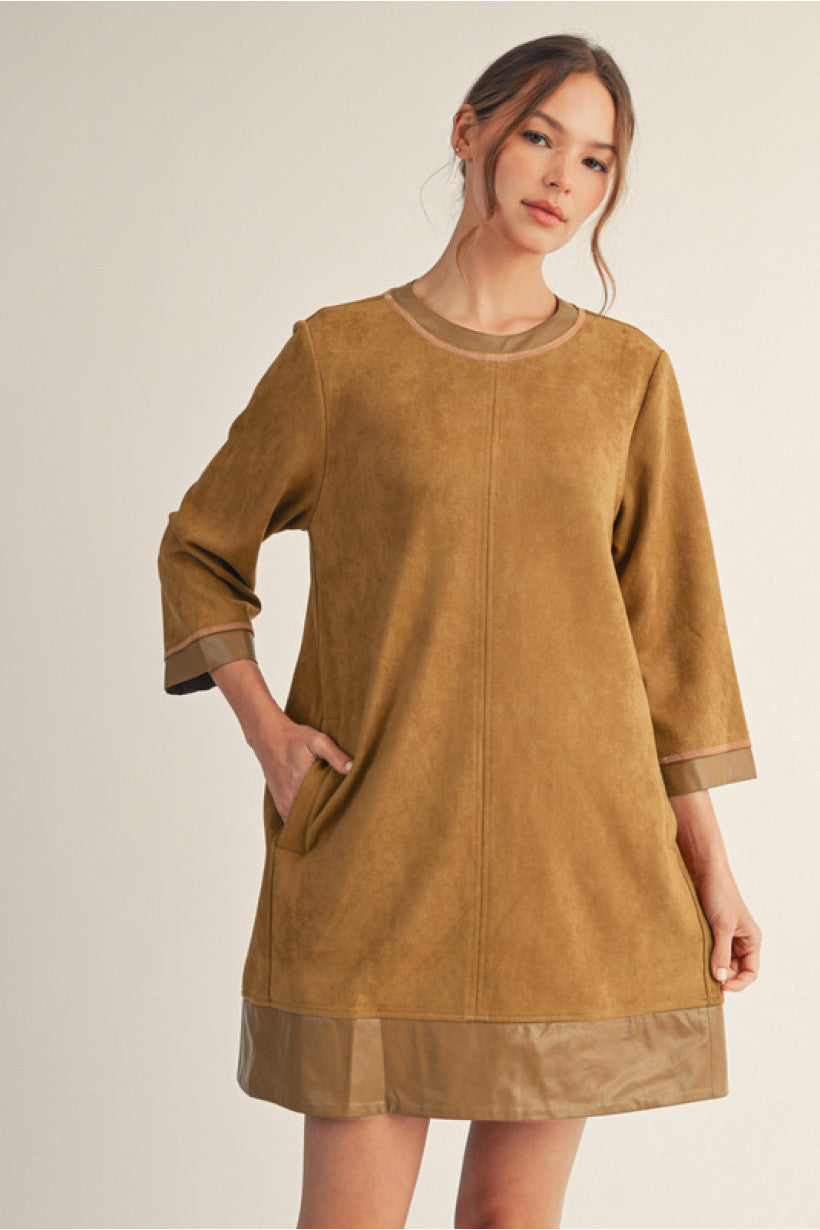 Sasha Suede Mini Dress - Camel - Small