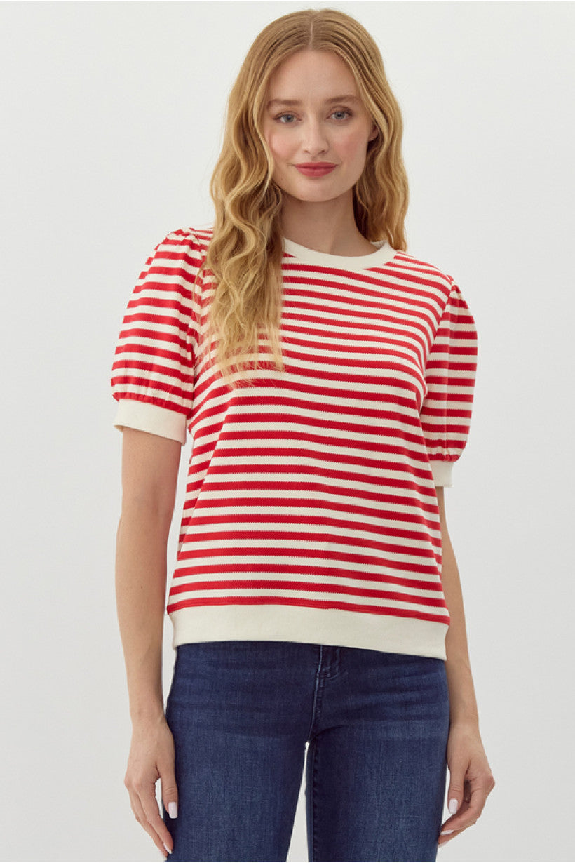 Lucky Stripes Bubble Sleeve Top (Red)