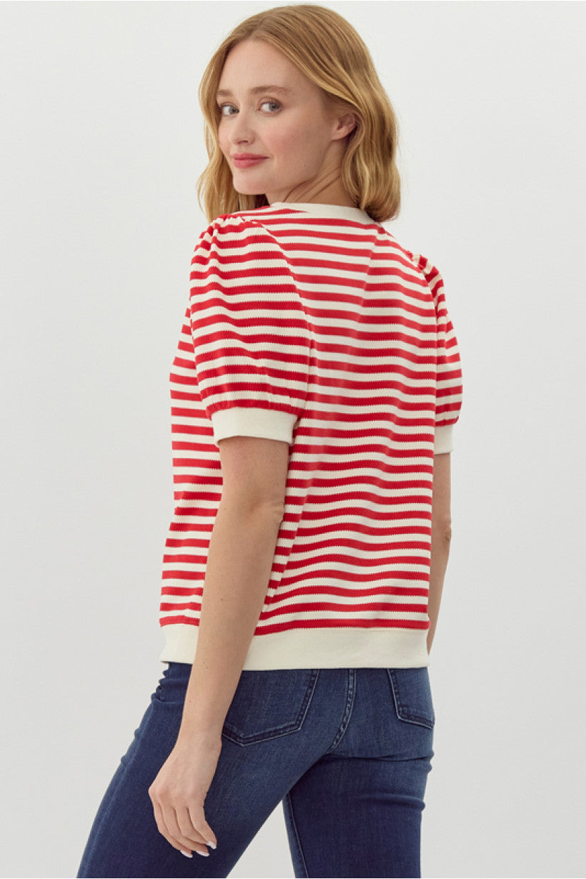 Lucky Stripes Bubble Sleeve Top (Red)