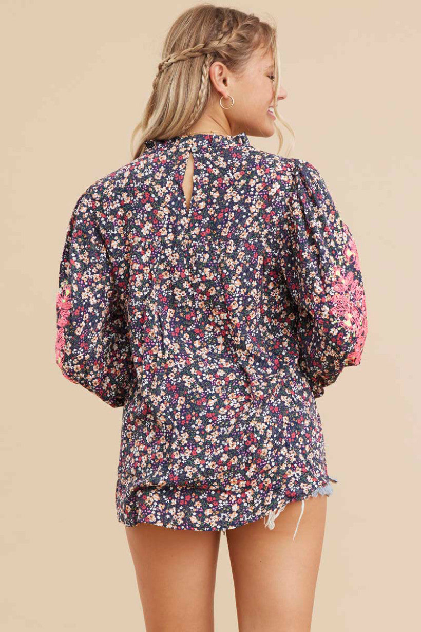 Tillie Floral Top (Navy)