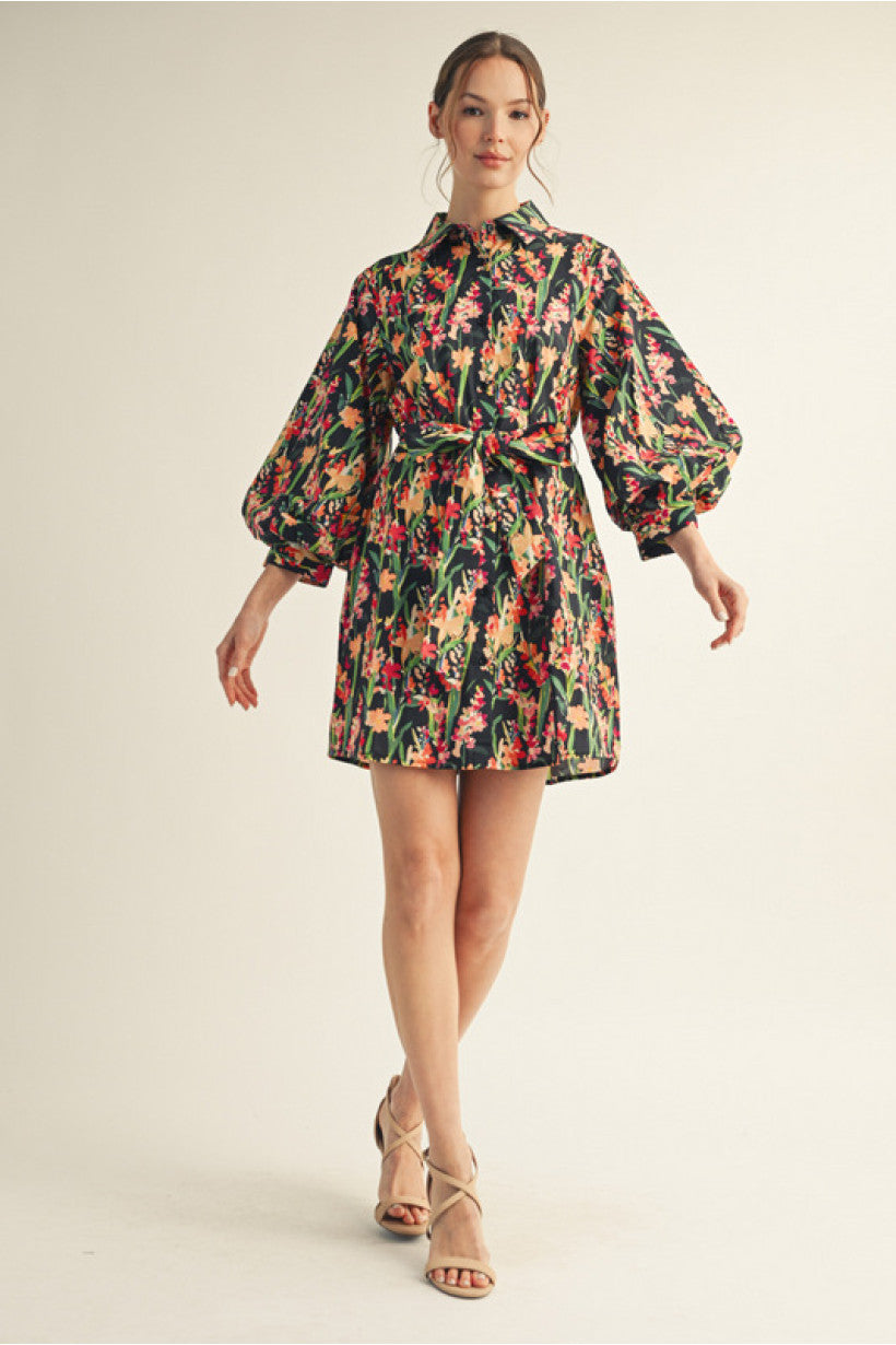 Dabria Floral Print Dress - Black