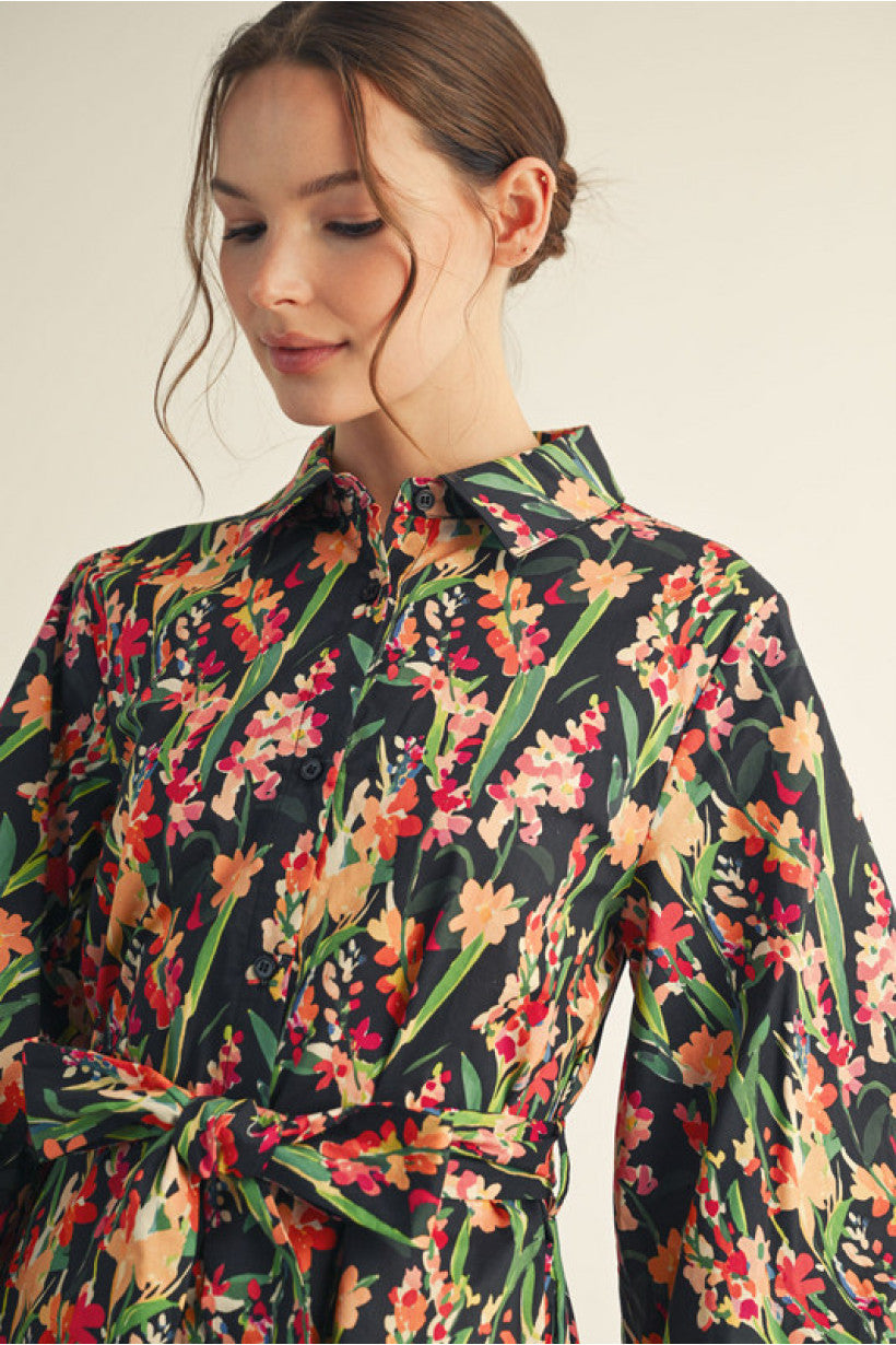 Dabria Floral Print Dress - Black
