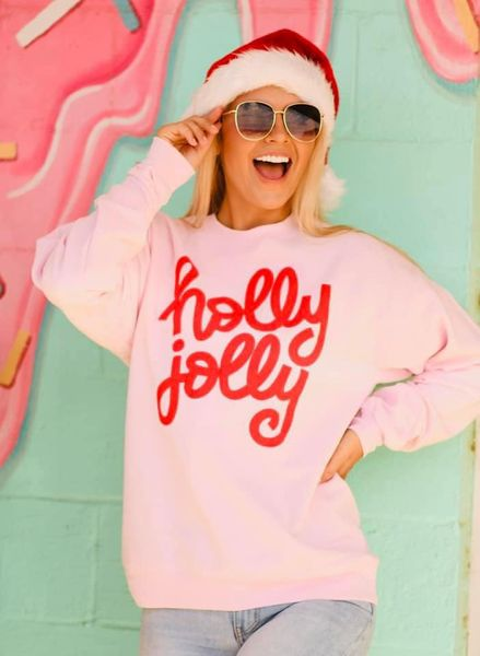 Have A Holly Jolly Christmas Crewneck (Pink)