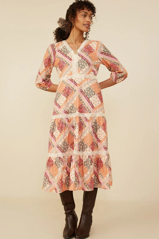 Vintage Patchwork Midi Dress