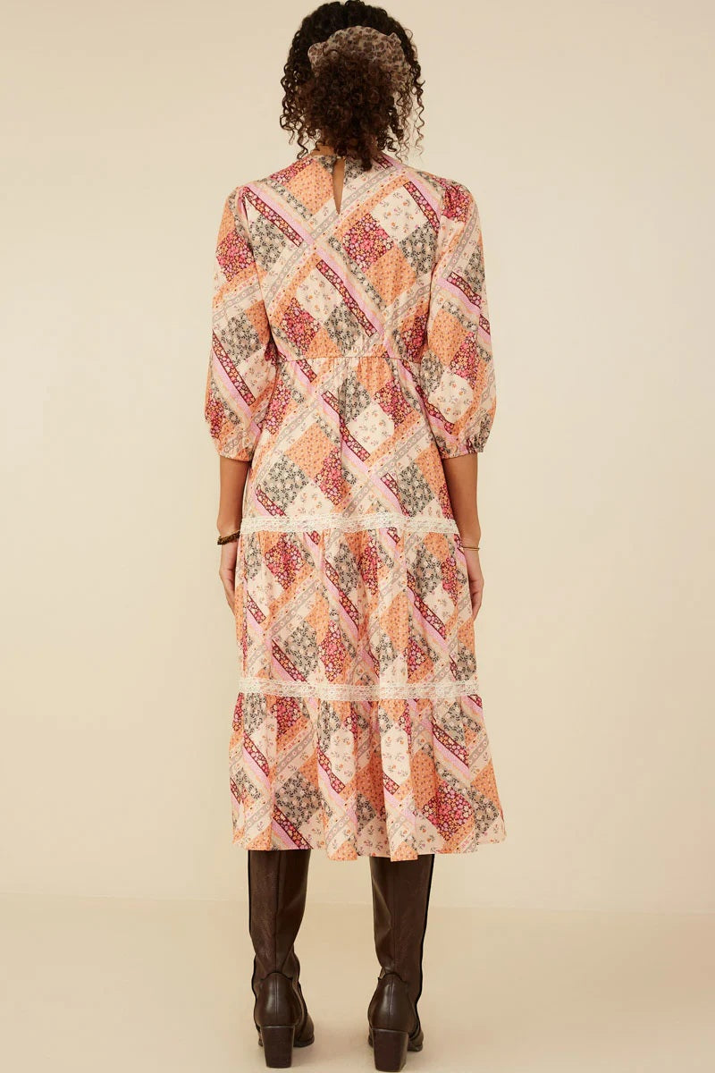 Vintage Patchwork Midi Dress