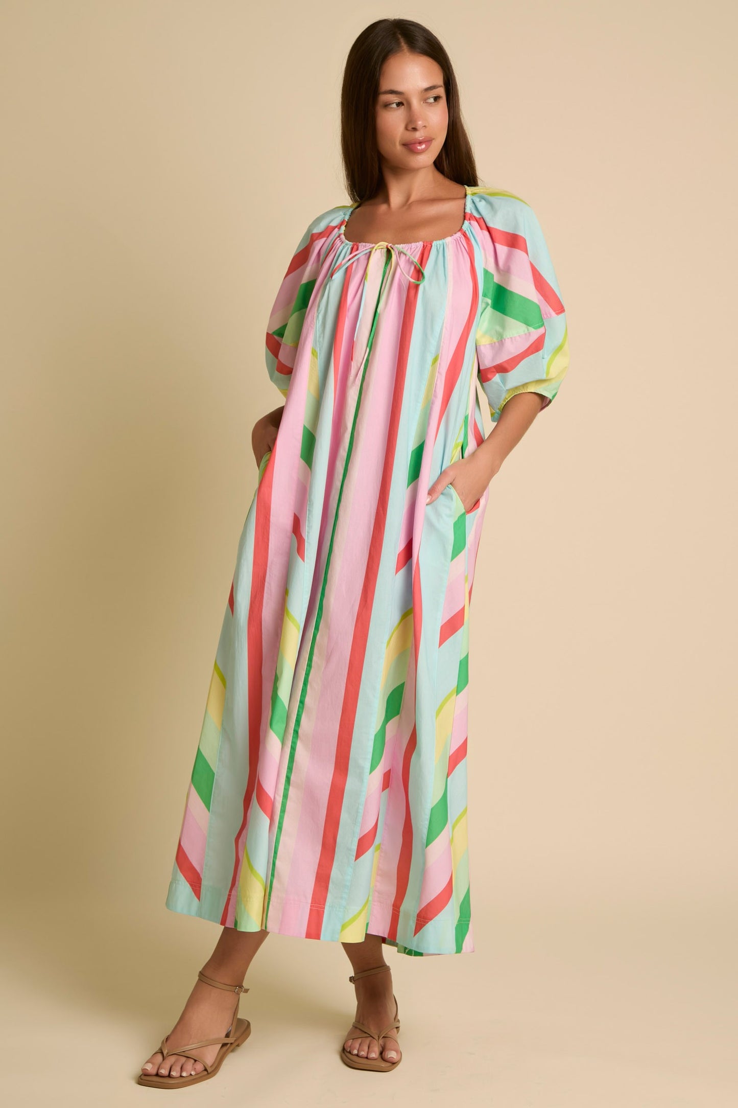 Poplin Striped Maxi Dress