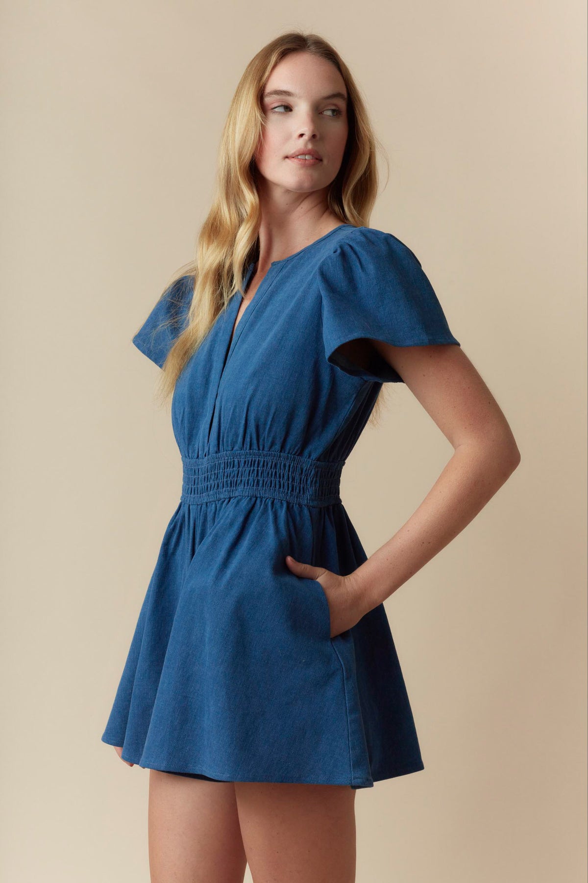 Prime Blue Denim Smocked Romper - Delta Swanky Girl