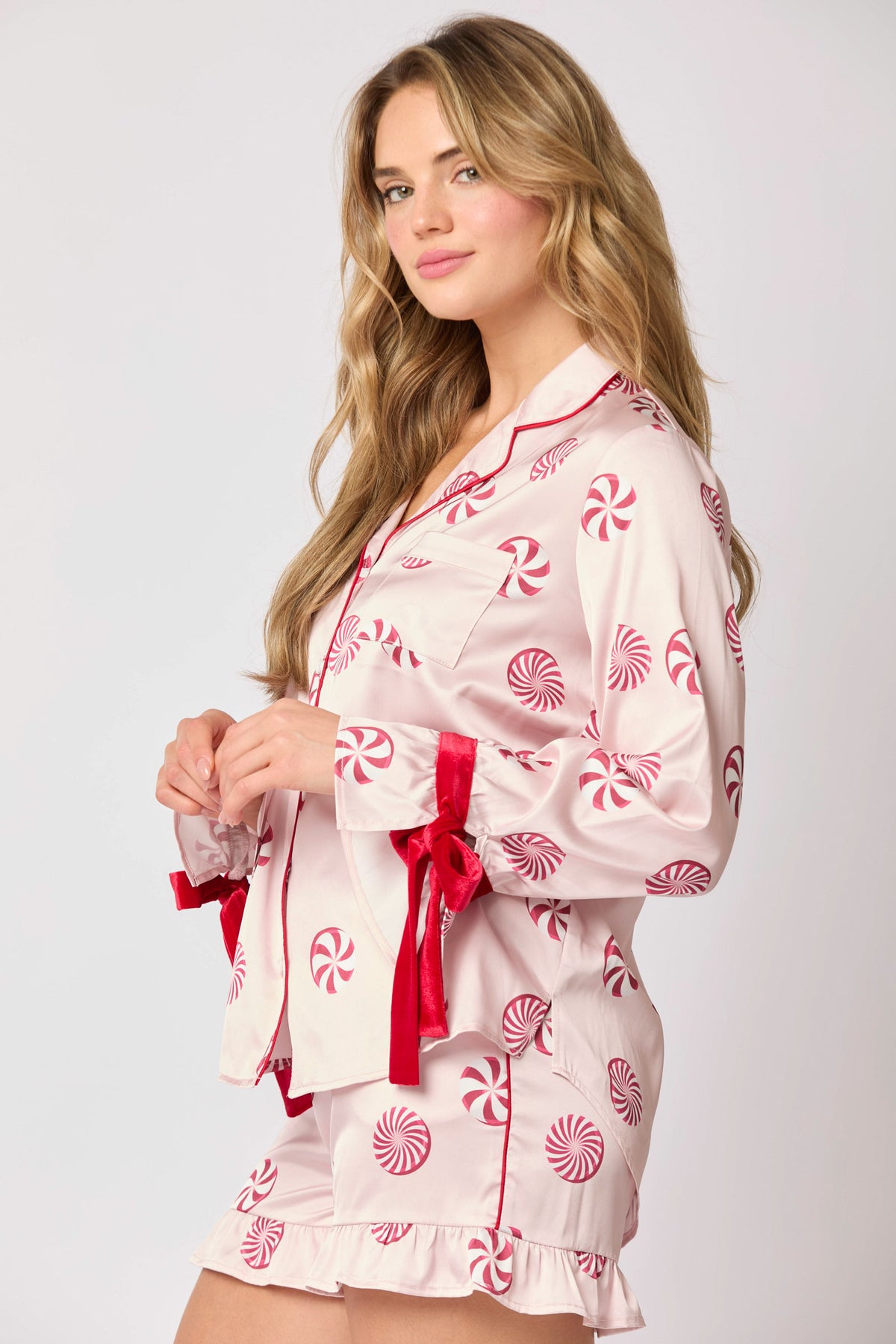 Winter Wonderland Peppermint Satin Pajama Set - Delta Swanky Girl