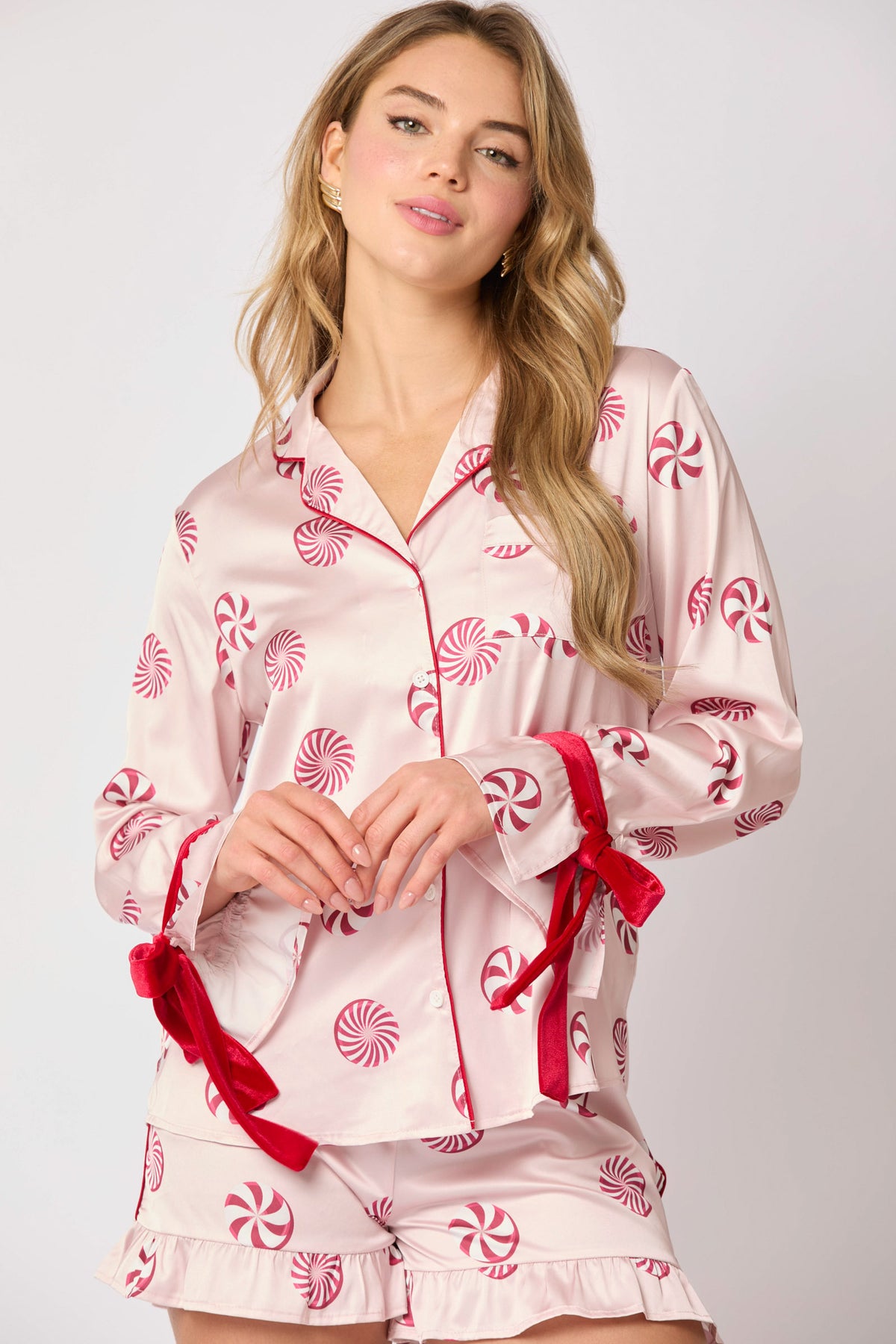 Winter Wonderland Peppermint Satin Pajama Set - Delta Swanky Girl