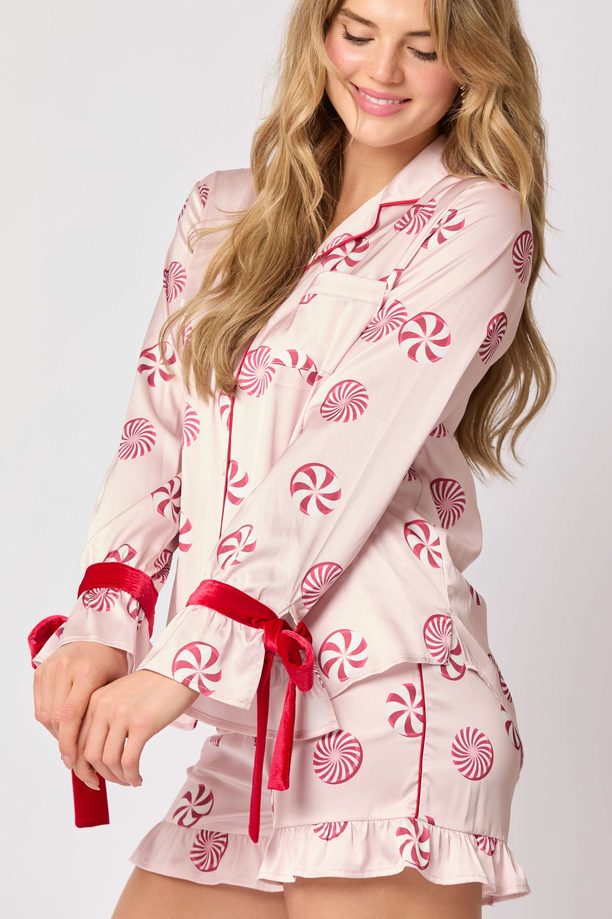 Winter Wonderland Peppermint Satin Pajama Set - Delta Swanky Girl
