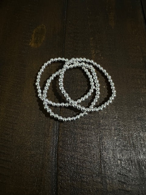 Beaded Stacking Bracelets (Silver)