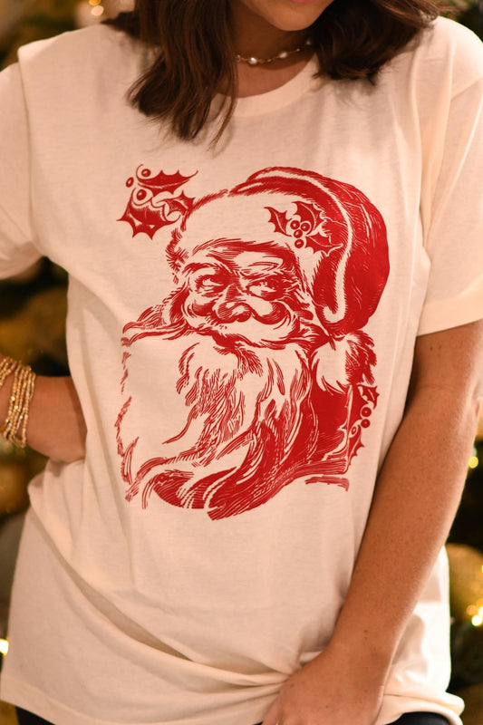 Vintage Santa Christmas Graphic Tee (Cream)