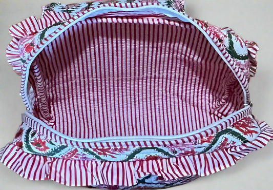 Handmade Quilted Cosmetic Bag - Red Daisy