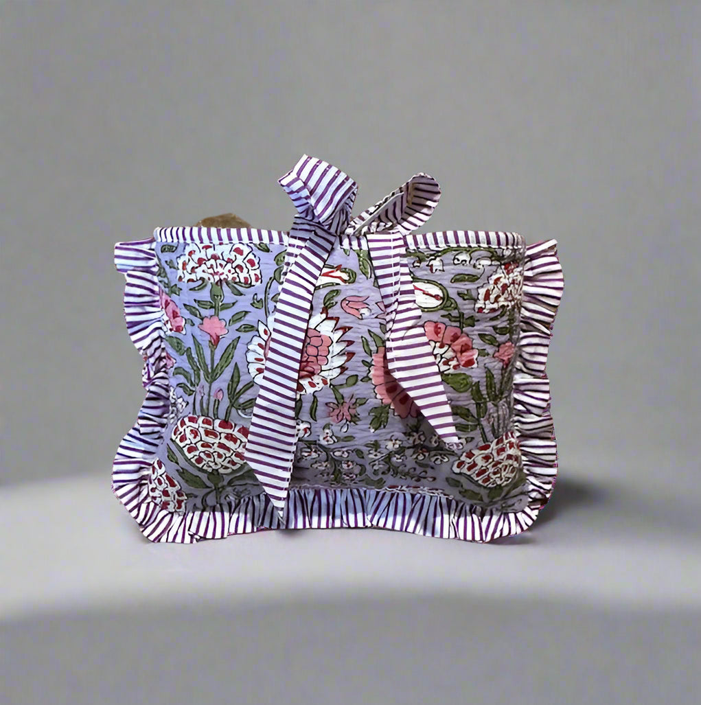 Handmade Quilted Cosmetic Bag - Purple Poppy