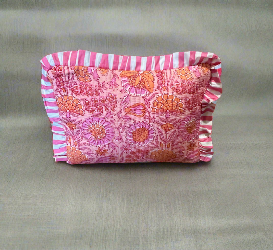 Handmade Quilted Cosmetic Bag - Pink Poppy