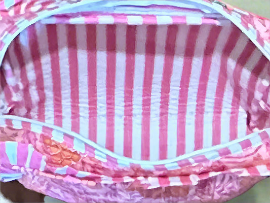 Handmade Quilted Cosmetic Bag - Pink Poppy