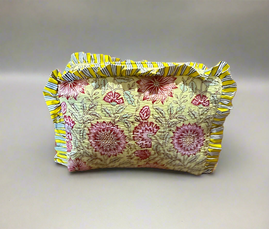 Handmade Quilted Cosmetic Bag - Yellow Poppy