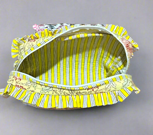 Handmade Quilted Cosmetic Bag - Yellow Poppy