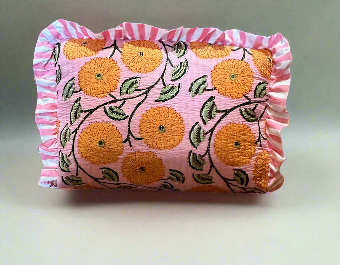 Handmade Quilted Cosmetic Bag - Orange Poppy