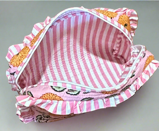 Handmade Quilted Cosmetic Bag - Orange Poppy